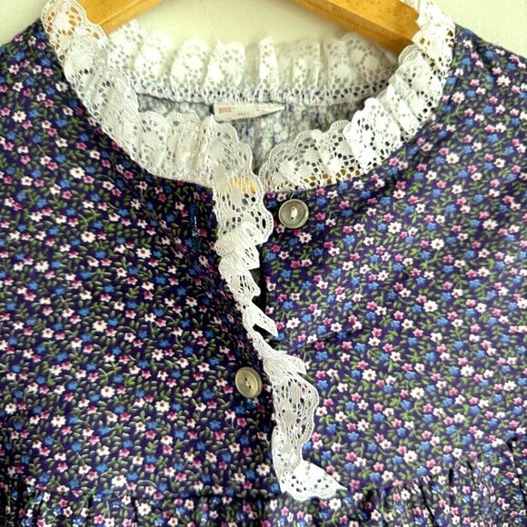 Vintage Microfloral Cottagecore Long Cotton Sleeping Gown L - Picture 5 of 7